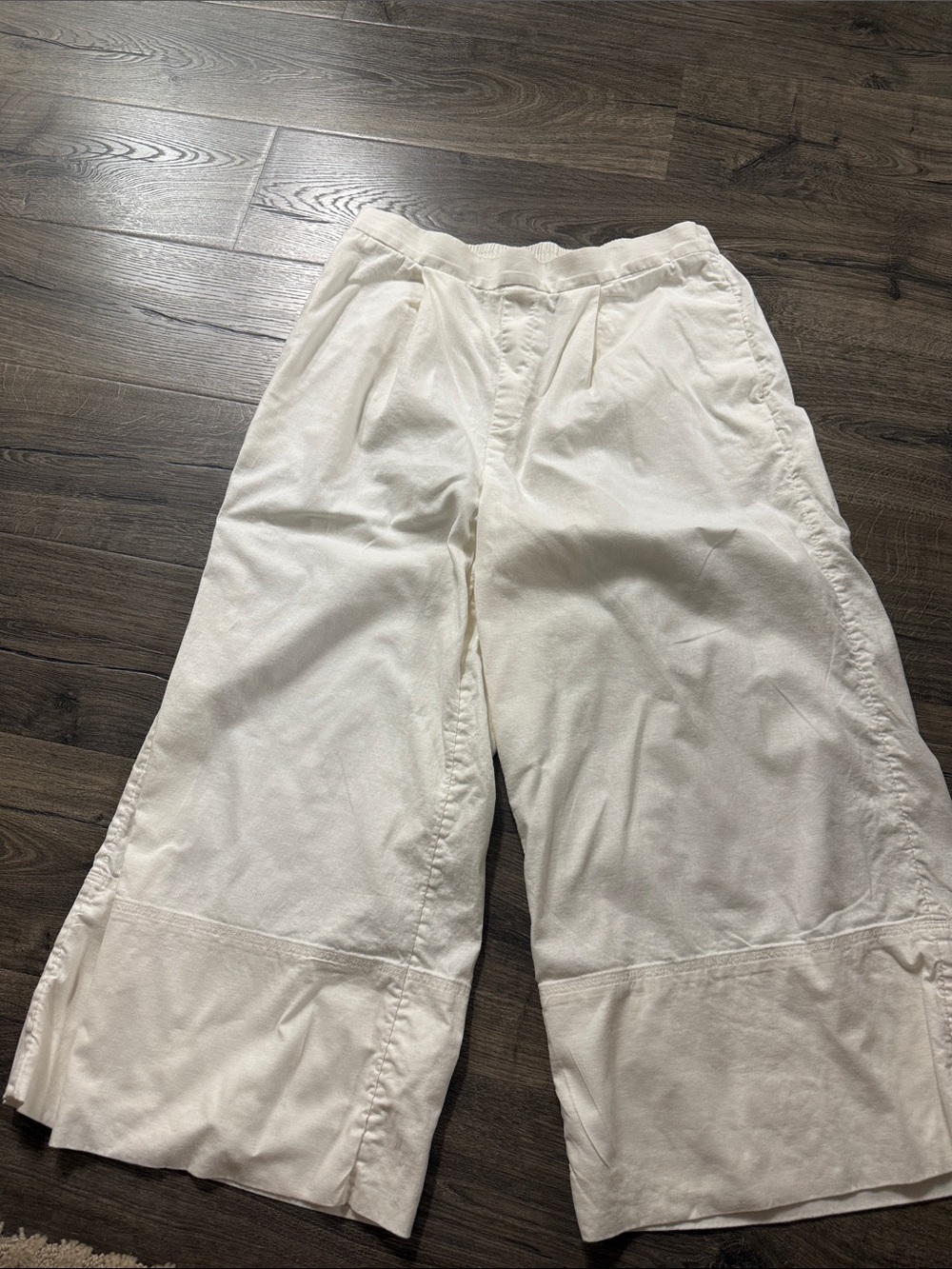 Banana Republic Cropped Wide-Leg Cotton Pants in Off-White